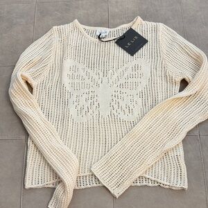 Le Lis Beige Knit Top with Butterfly Pattern